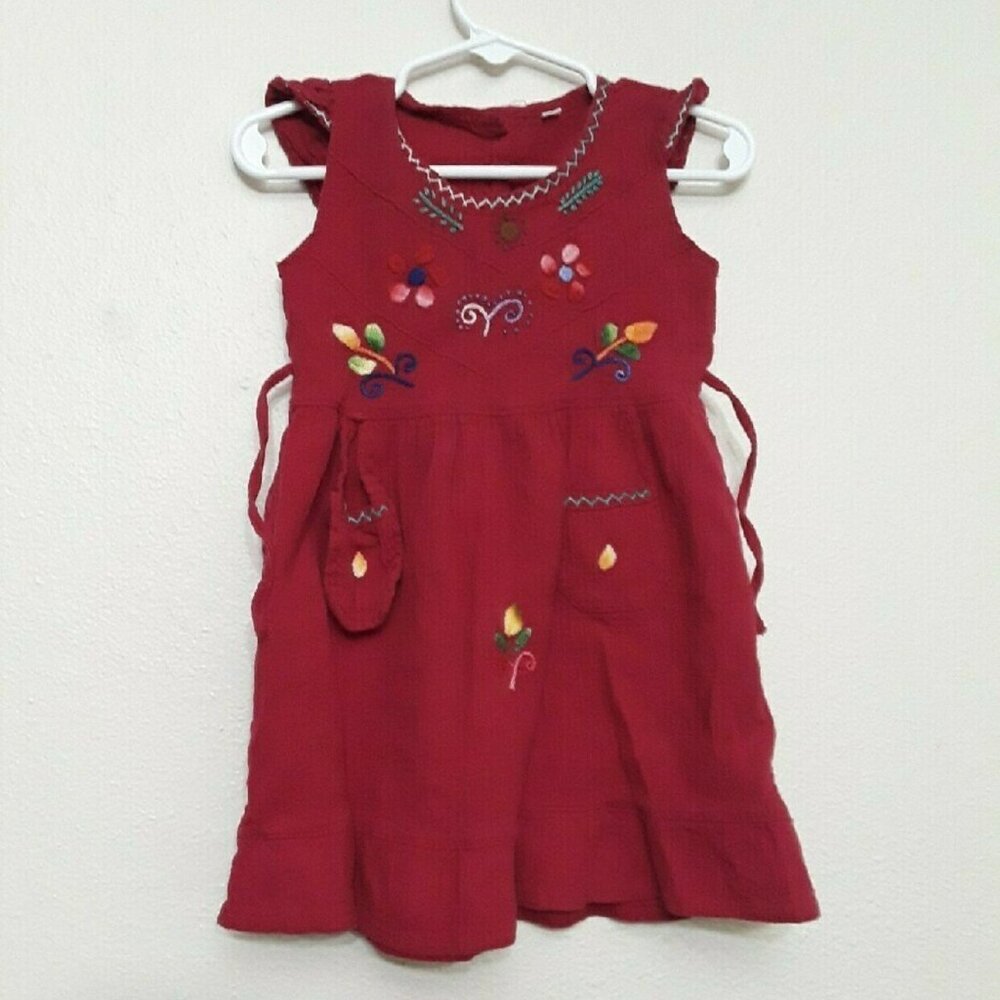 Embroidered Red Kids Dress